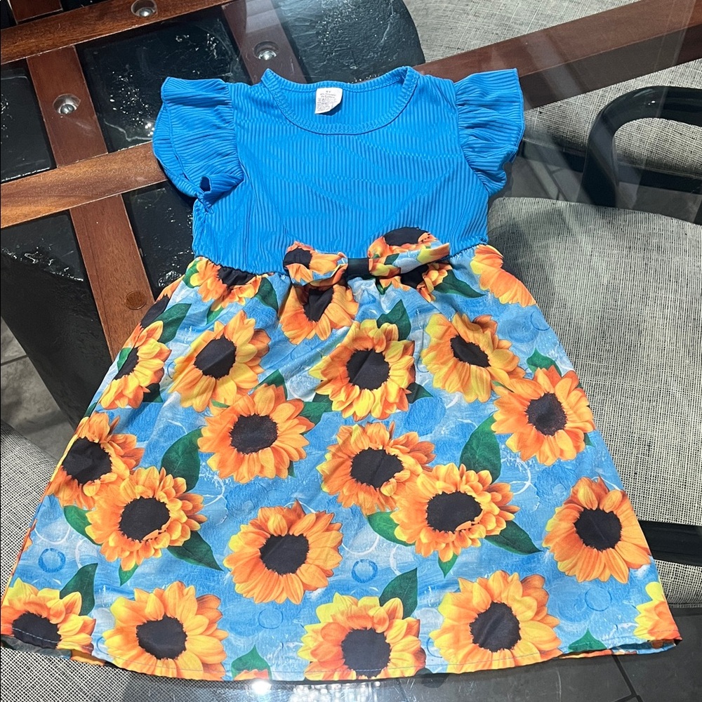 Blue and Orange Sunflower Kids Dress